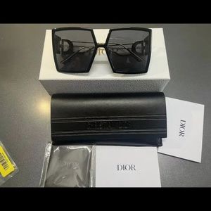 CHRISTIAN DIOR 30 MONTAIGNE Women's Black Gold / Grey Square Sunglasses w/ box